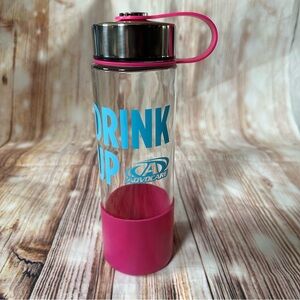 Advocare Blue Drink Up Pink Glass Twist Top Water Bottle NWOT